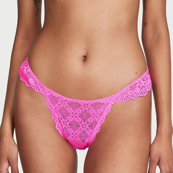 Victoria's Secret Crochet Lace String Bikini Panty Pink Medium NEW - Picture 4 of 6